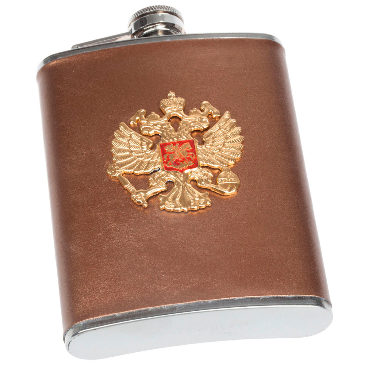 Фляга Voenpro бронза, кожа, герб РФ, 9 унций