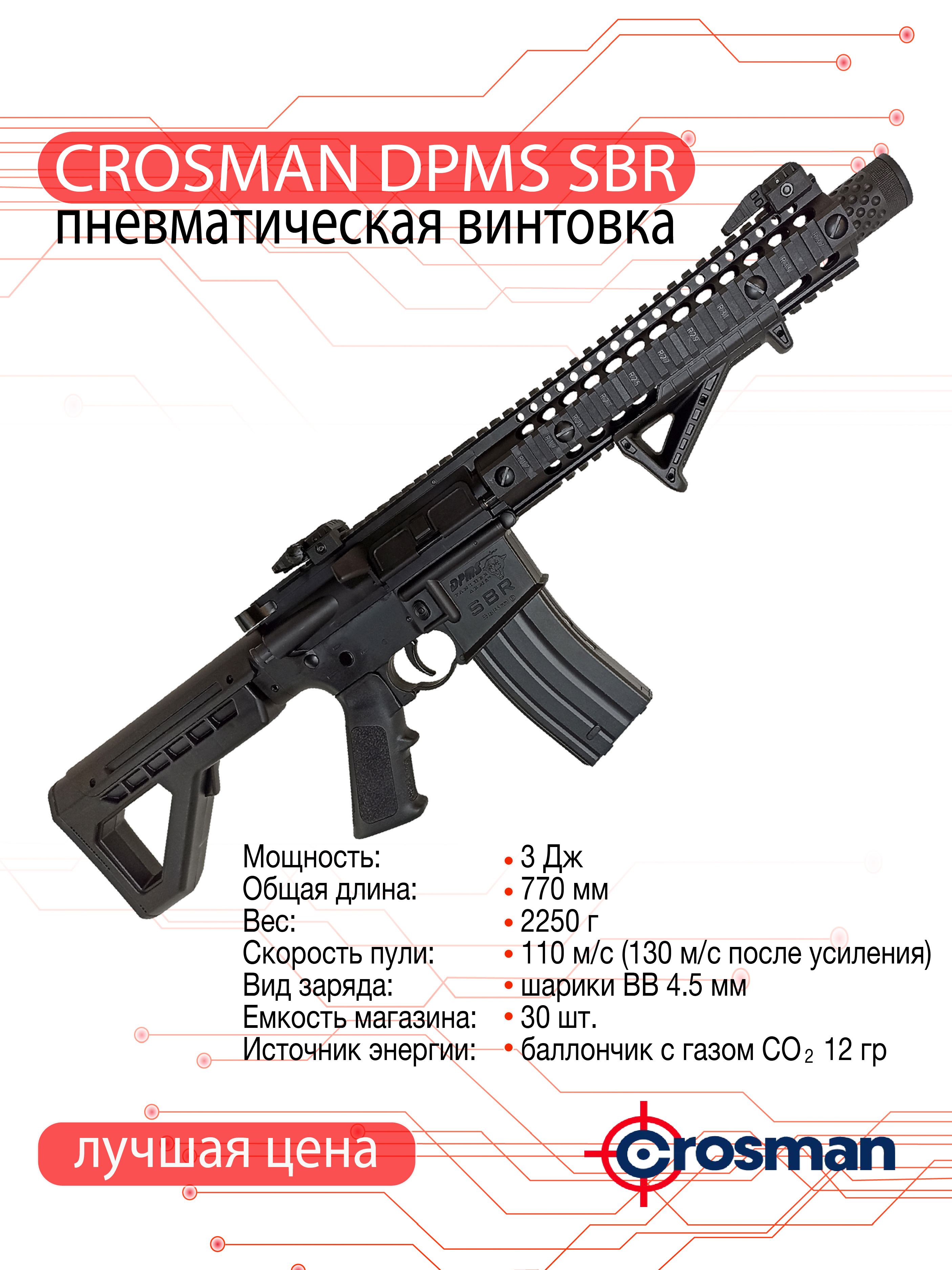 Пневматическая винтовка Crosman DPMS SBR (М4), калибр 4,5 мм