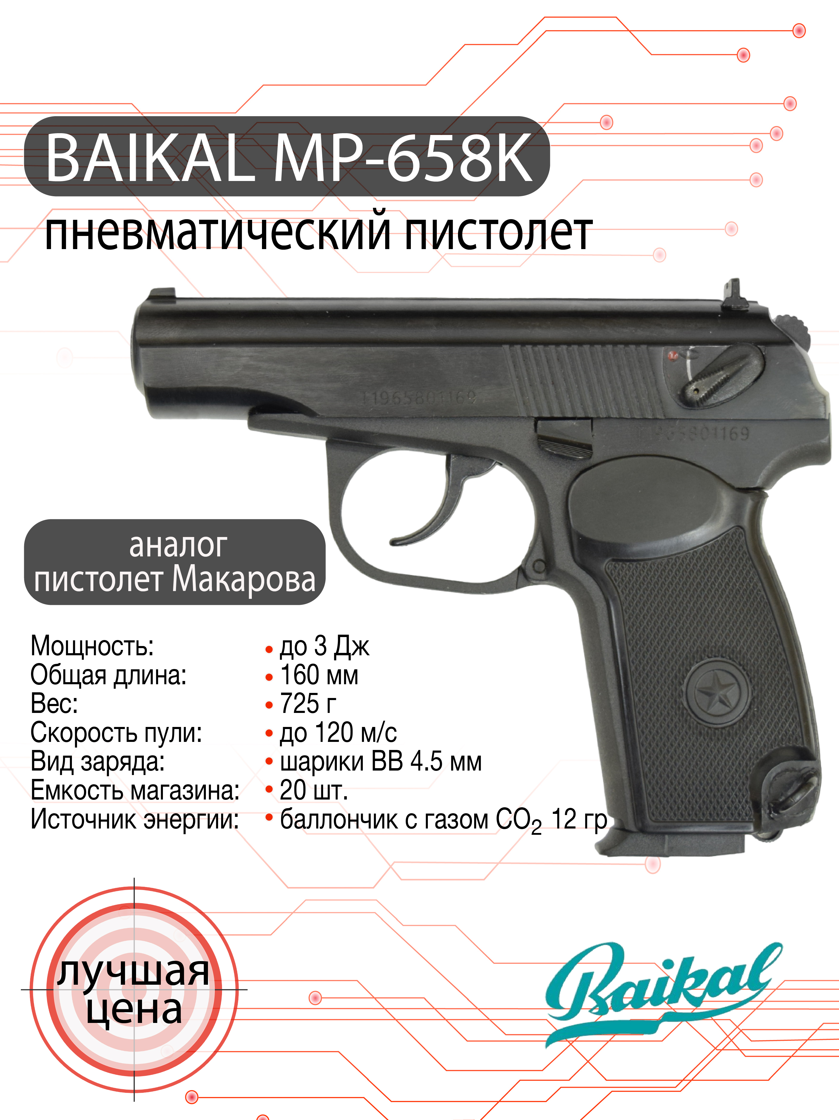 Пневматический пистолет МР-658К (ПМ) 4,5 мм купить в Севастополе по цене 10990 руб. в интернет-магазине