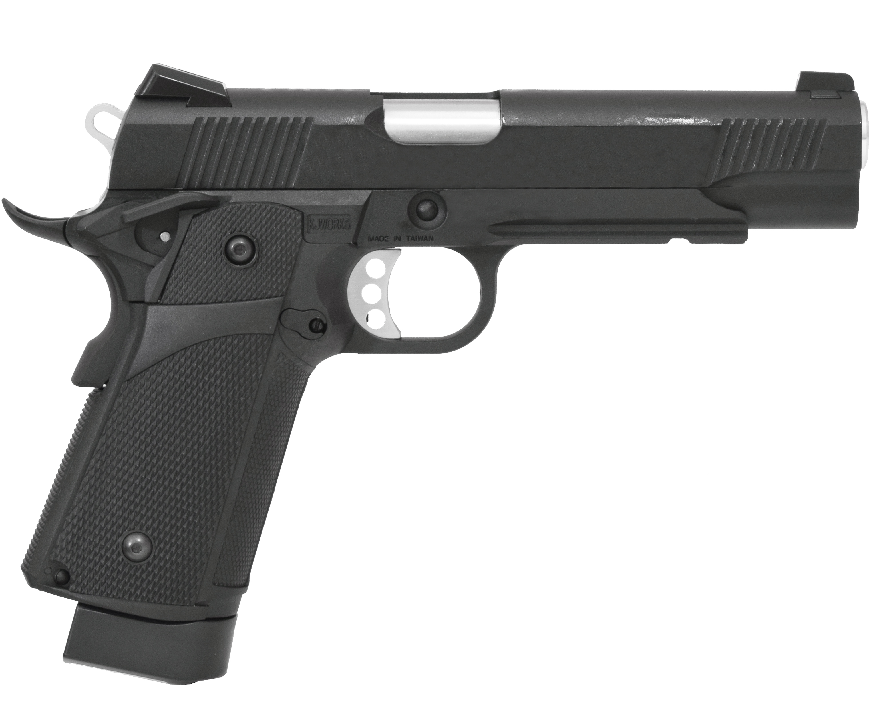 Пистолет страйкбольный (KJW) Colt M1911 Hi-Capa GBB, GAS, черный, металл, модель - KP-05.GAS