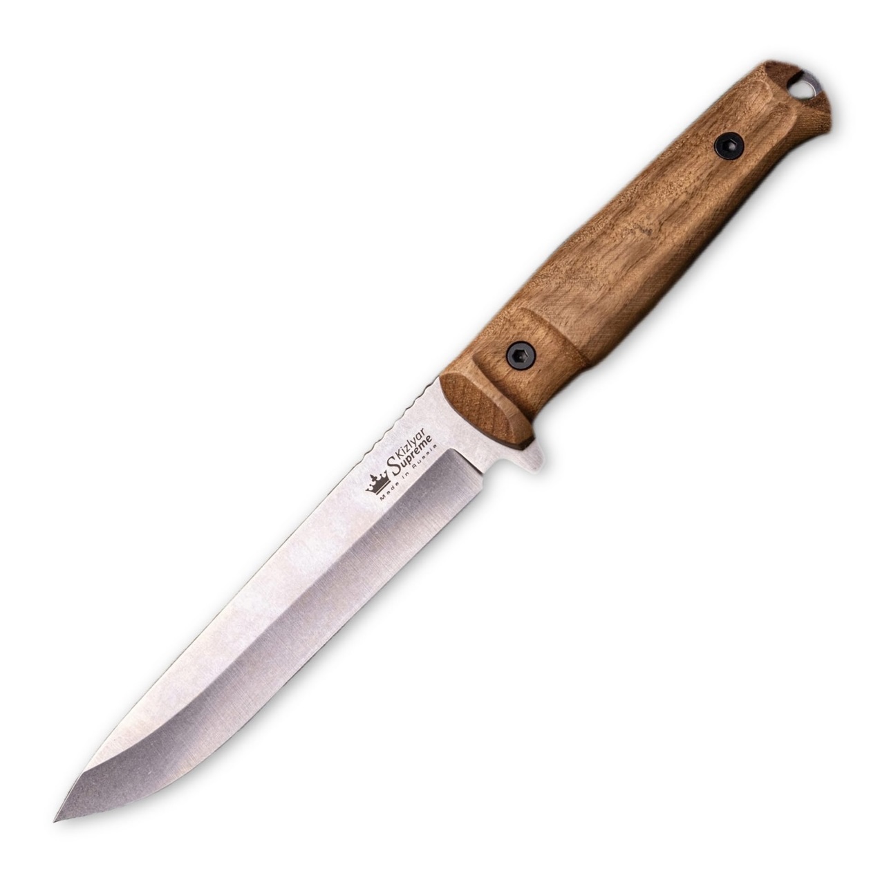 Нож Alpha Kizlyar Supreme 420HC SW WH LS  (деревянная рукоять, кожаные ножны)