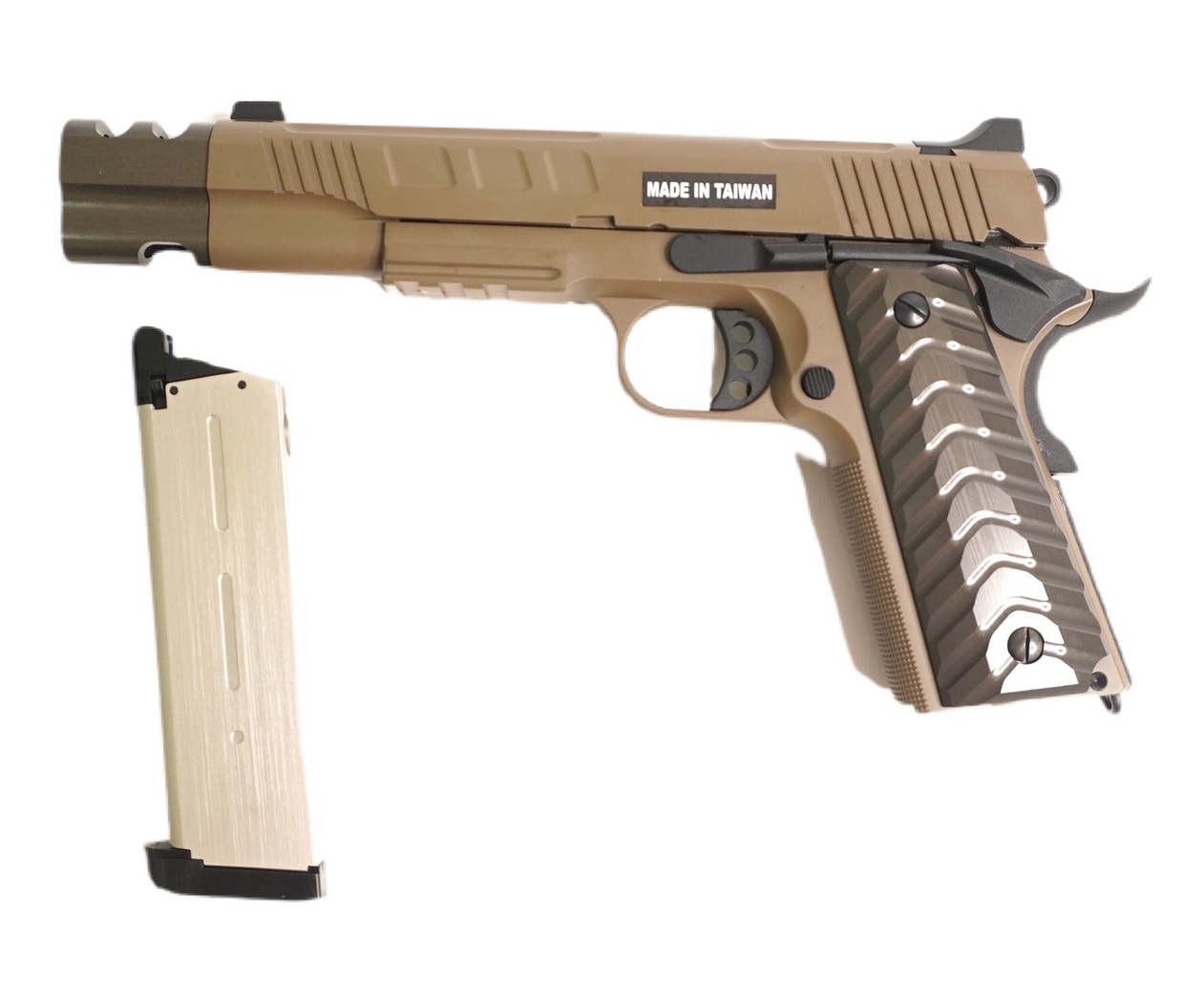 Пистолет страйкбольный (KJW) Colt M1911 удлиненый GBB, GAS, металл, модель - KP-16