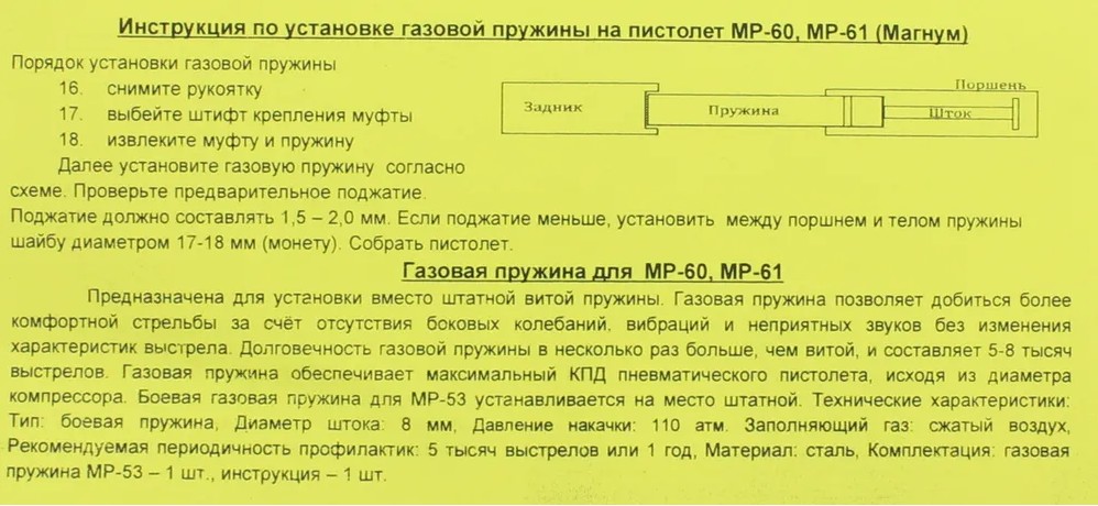 Пружина газовая (110атм.) МР60, 61, 53