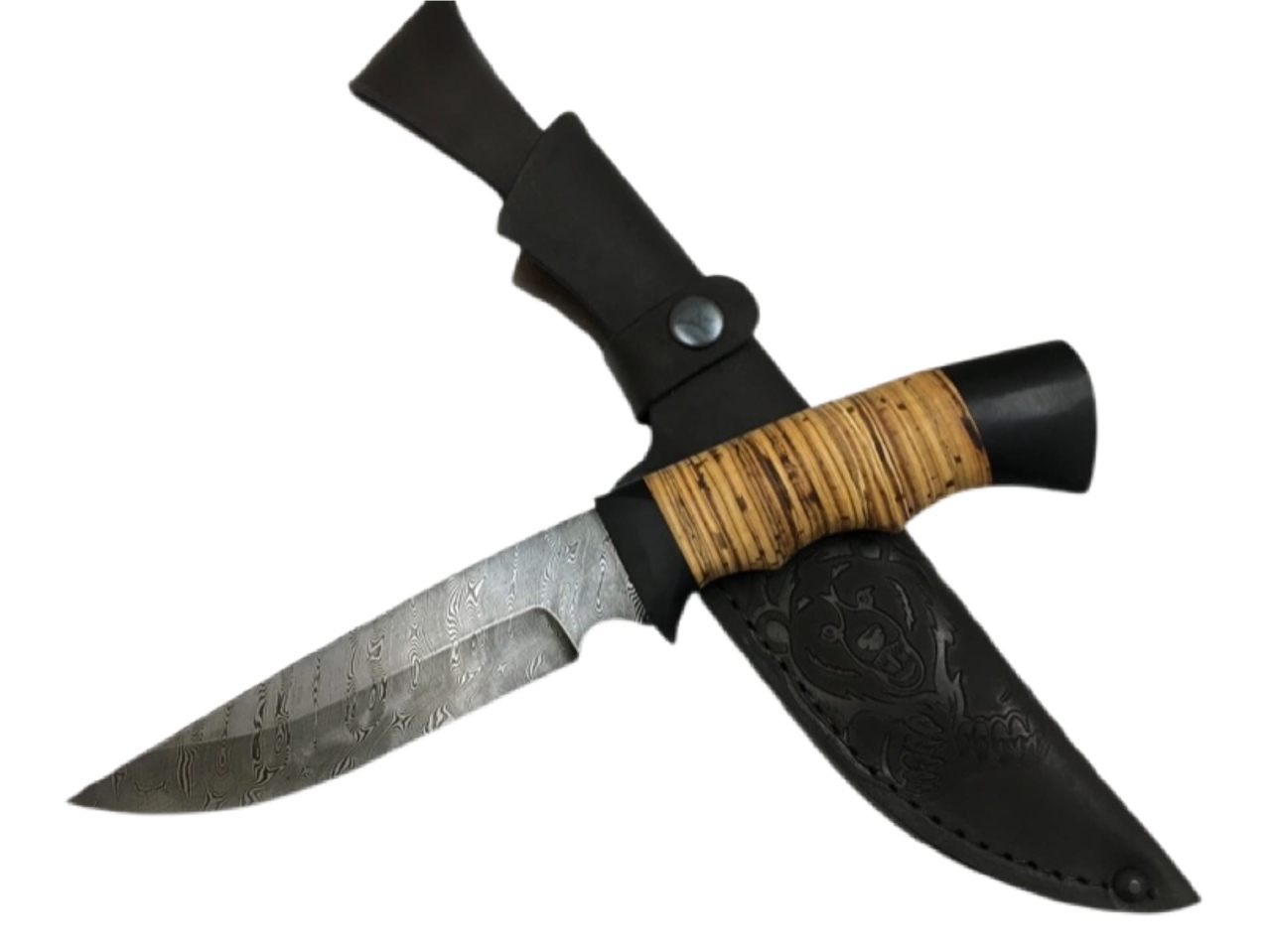 Нож "Легионер" дамасская сталь, береста, граб, Семина