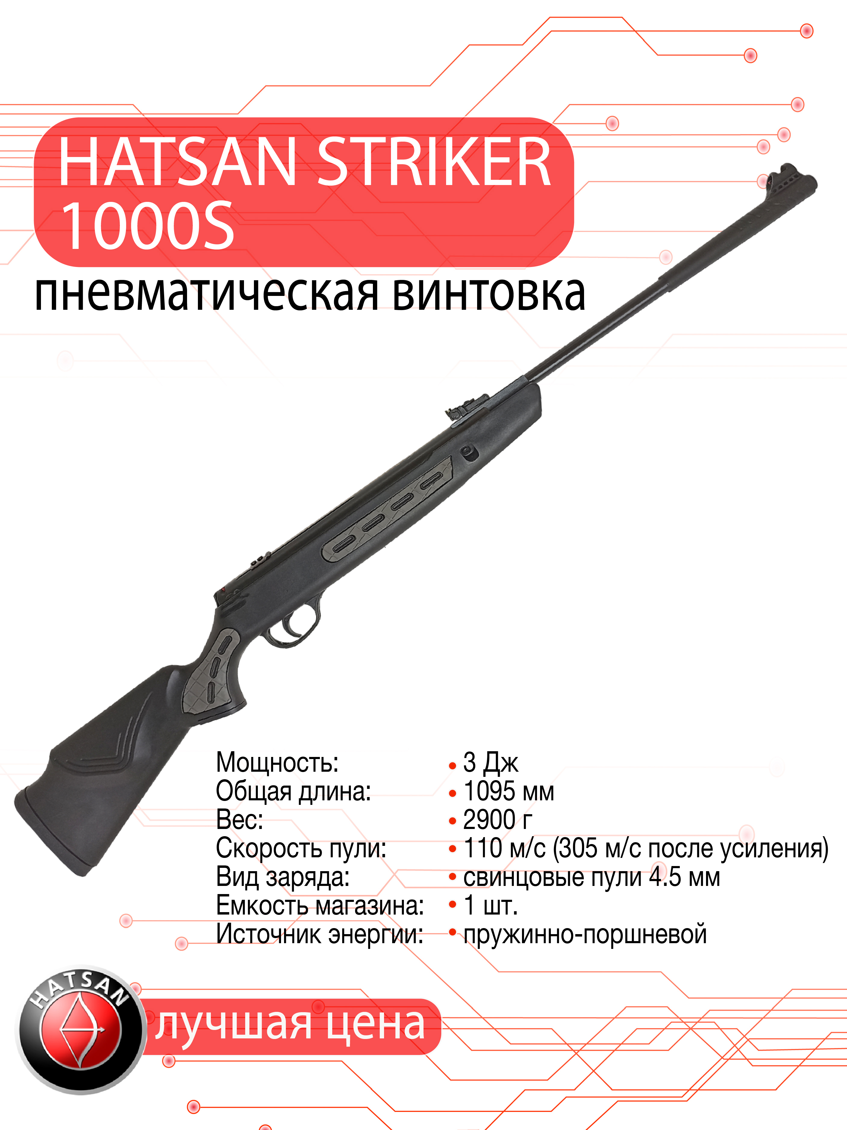 Пневматическая винтовка Hatsan Striker 1000S калибр 4.5 мм 3 Дж