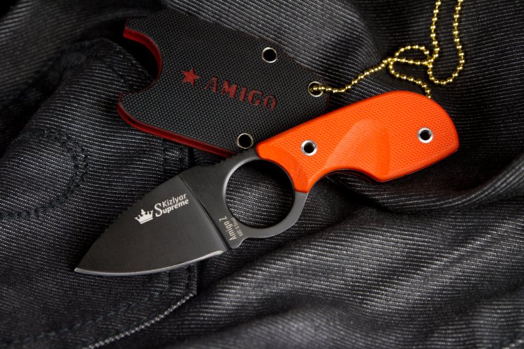 Нож Kizlyar Supreme Amigo-Z AUS-8 bt oh v2 (Черный, Оранжевая рукоять G10)