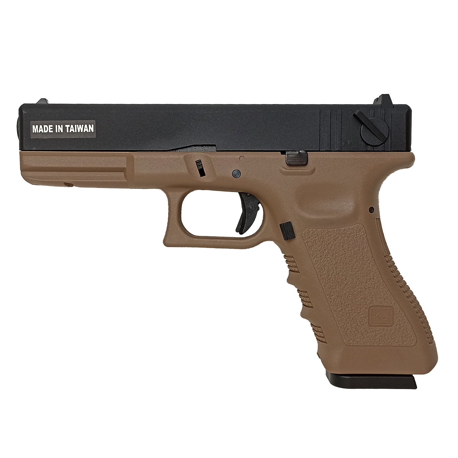 Пистолет страйкбольный (KJW) Glock G18 GBB GAS, автомат, металлический слайд, модель - KP-18-MS-TAN