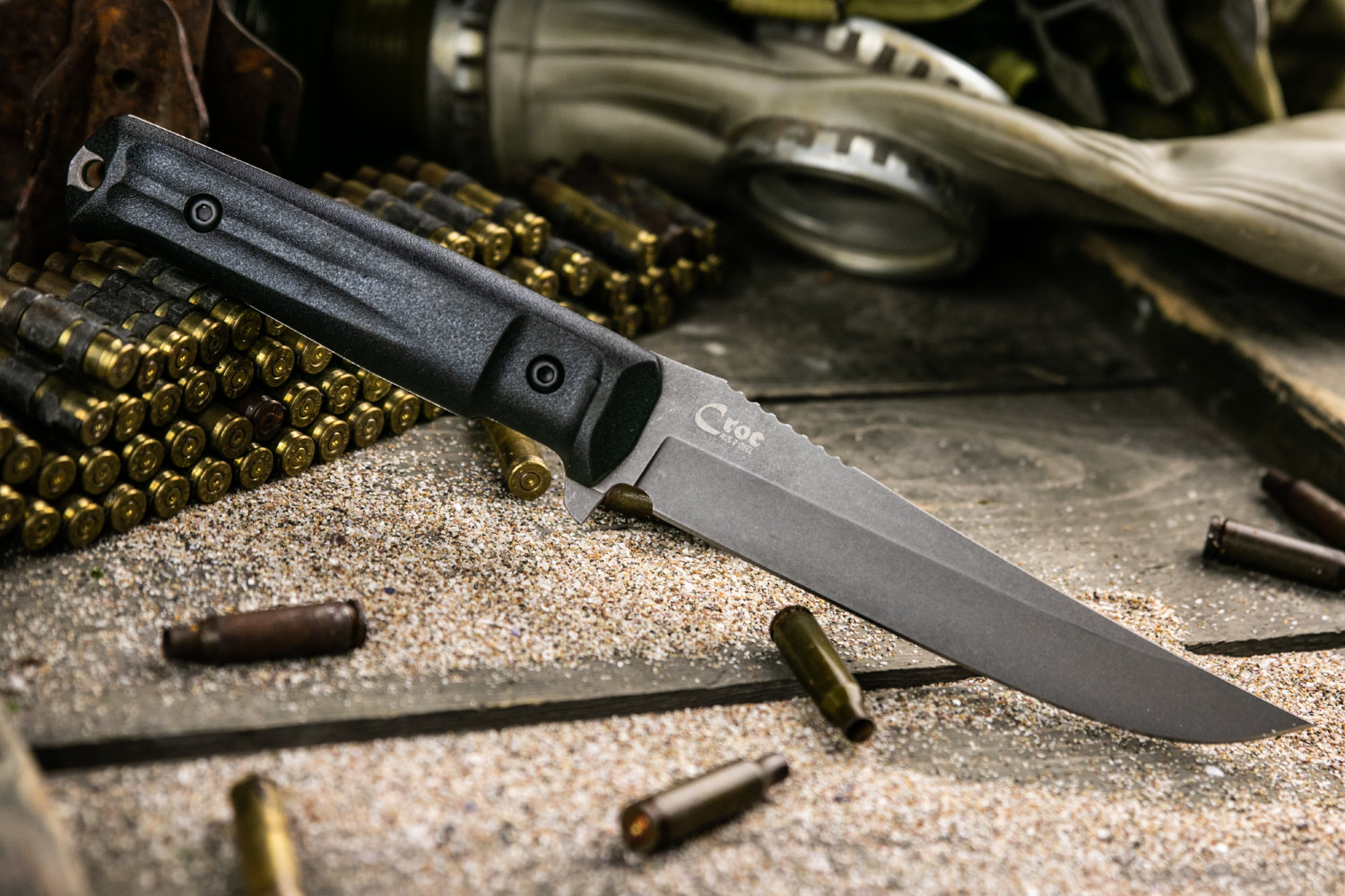 Нож Kizlyar Supreme Croc D2 TW (Tacwash, черные ножны)