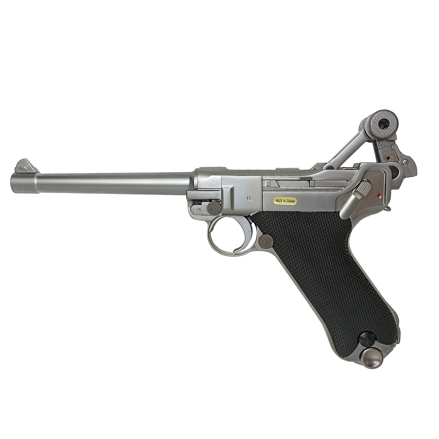 Пистолет страйкбольный (WE) P-08 6", металл, хромированный, WE-P005 / GP402S