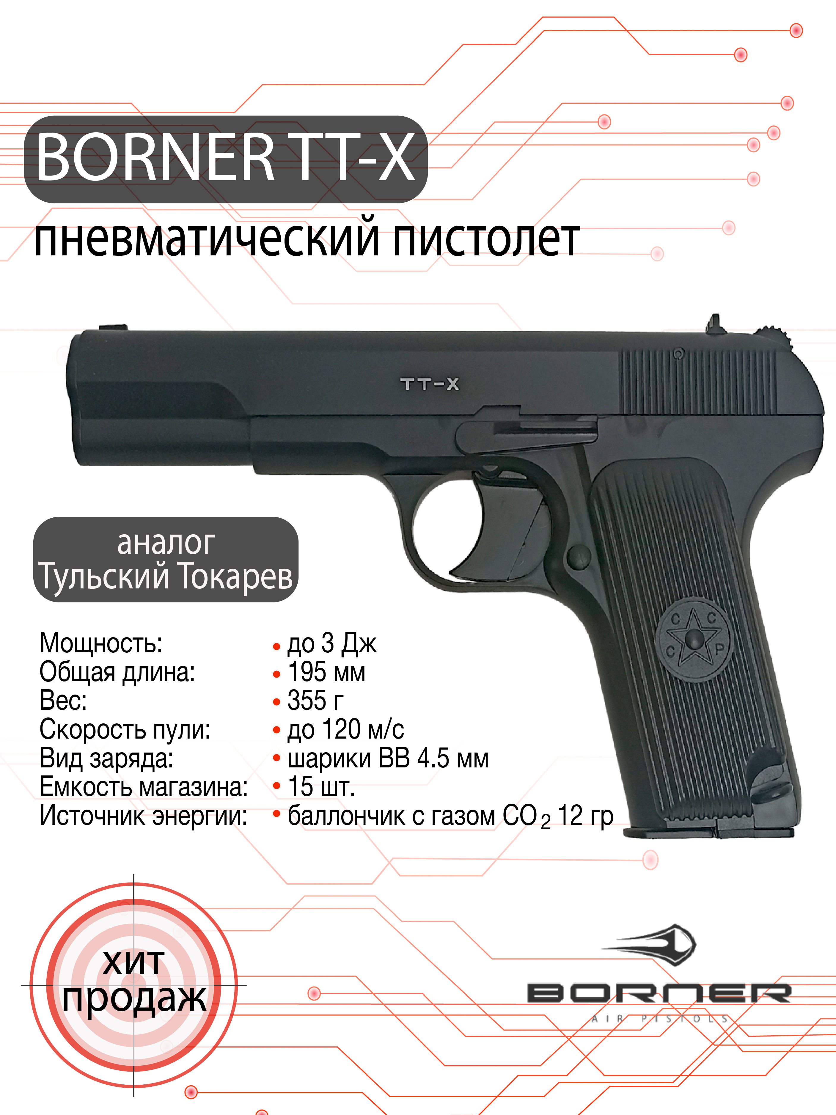 Пневматический пистолет Borner TT-X (ТТ), калибр 4,5 мм