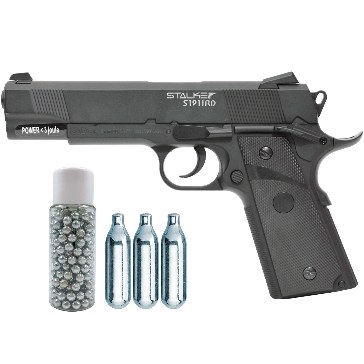 Пистолет пневматический Stalker S1911RD (баллоны 3 шт + шарики 250 шт)