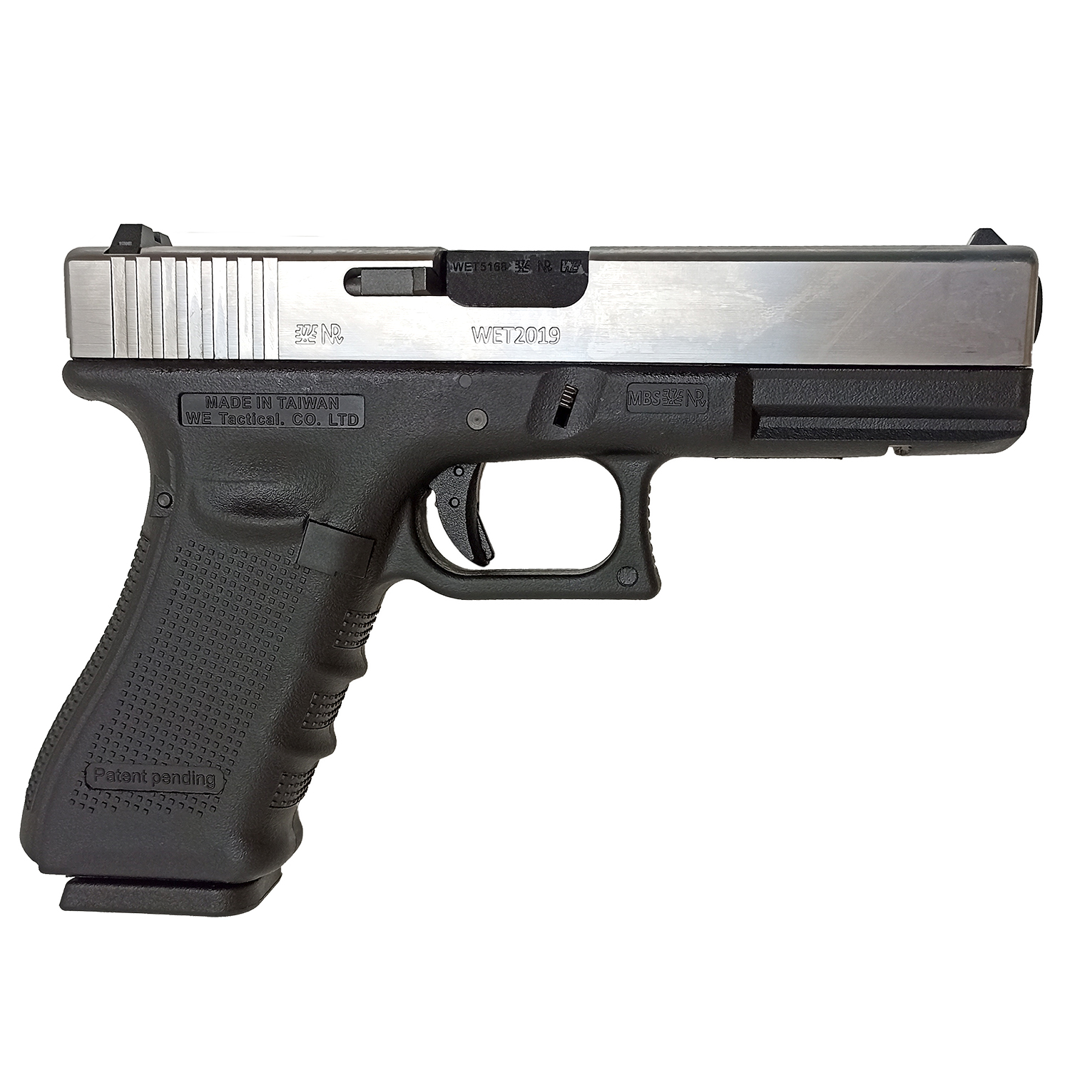Пистолет страйкбольный WE Glock 17 Gen4, хром, WE-G001B-SV